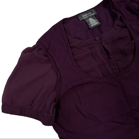 4/$32 George size medium deep burgundy/maroon sheer short puffy sleeve top - Picture 2 of 8
